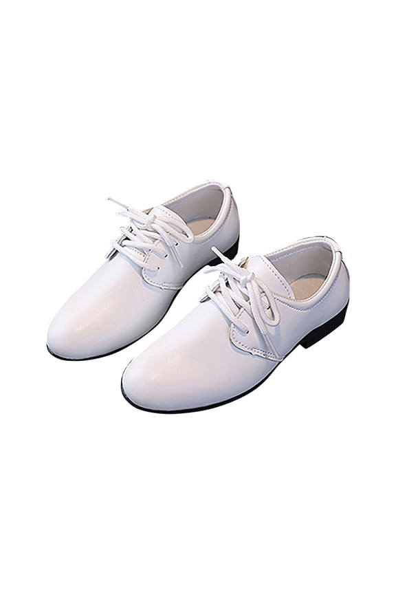 Kids Black Dress Shoes Boys Girls Lace-Up Comfort Oxfords School Dress Shoes Flats (Toddler/Little Kid) White,US 13