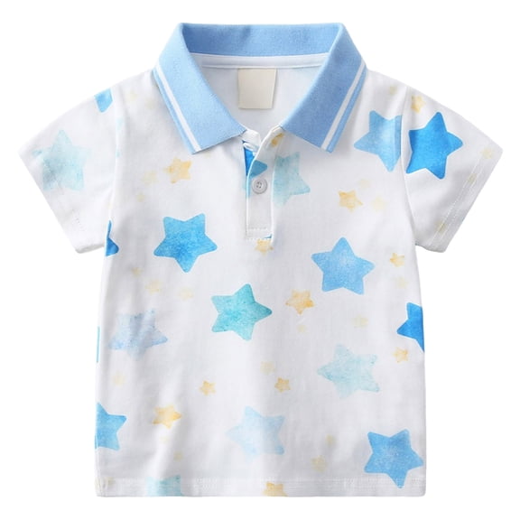 Zanarzt Kids Clothes Toddler Baby Boys Short Sleeve T-Shirt Cute Print Tops Button Baby Boy Clothes Blue,6-7 Years