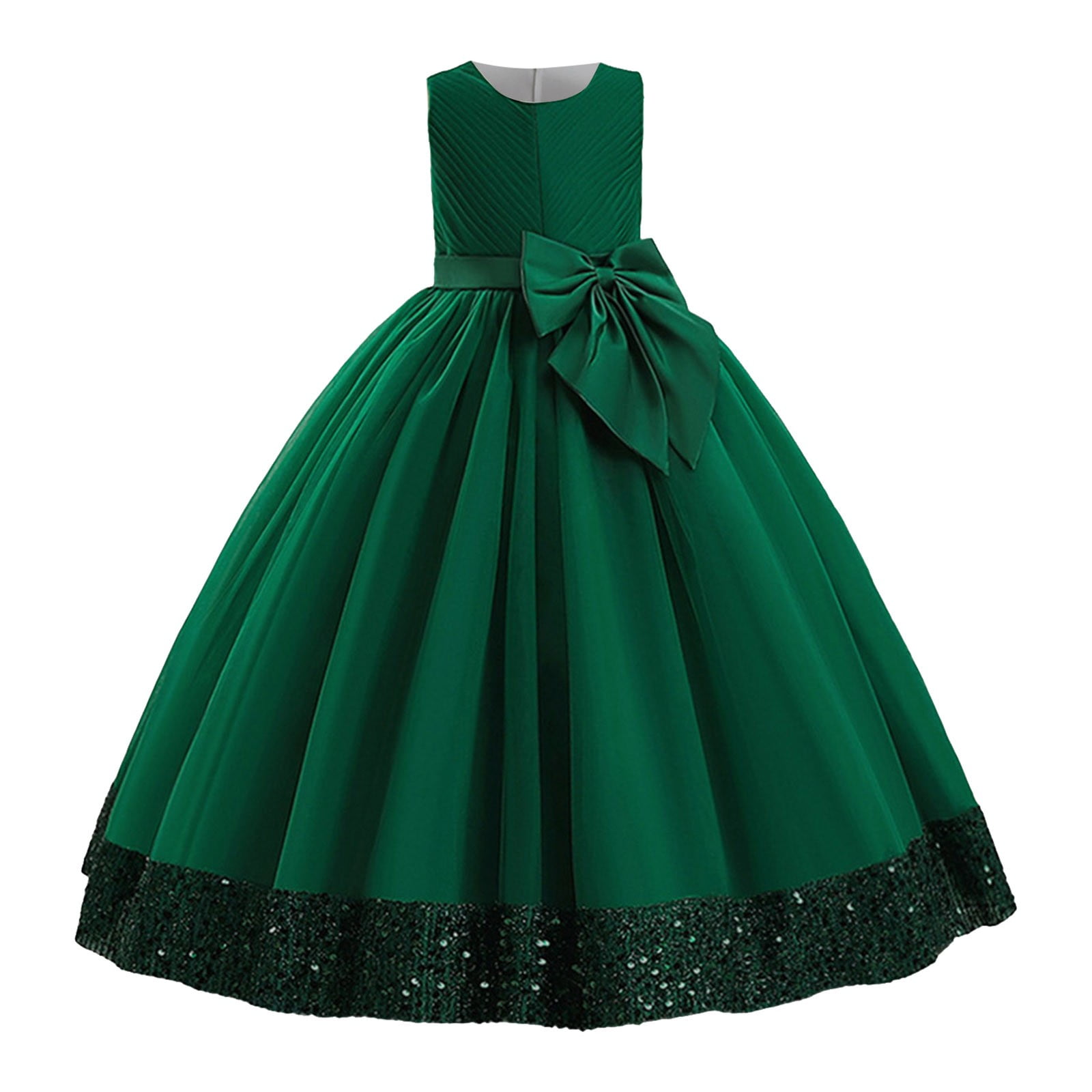 Zanarzt Girl Sleeveless Formal Dress Little Flower Girl Tulle Tutu Dress Cotton Birthday Wedding Party Princess Dresses Dark Green,12-13 Years