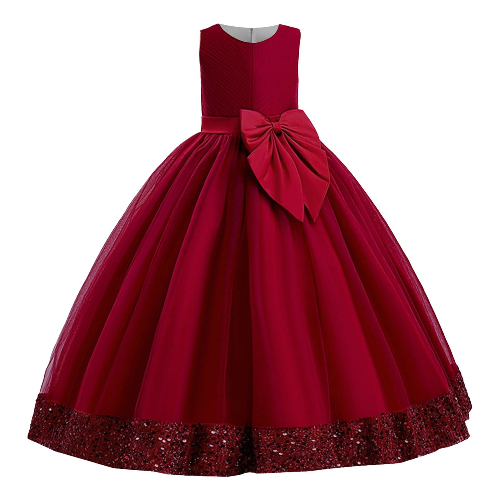 Zanarzt Kids Formal Dresses for Girls Flower Girls Spaghetti Strap Tulle Dress Long A Line Wedding Pageant Dresses Princess Birthday Party Ball Gown Red,6-7 Years