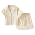 thumbnail image 1 of Zanarzt Kids Toddler Girl Satin Pajamas Little Girls Summer Pajama Sets Short Sleeve Lapel Button Up Plush Cuff Shirt Shorts Sleepwear White,3-4 Years, 1 of 9