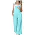 thumbnail image 1 of Zanarzt Kids Jumpsuit Girls Girl's Jumpsuits Sleeveless Round Neck Wide Leg One Piece Rompers Little Kid Big Kids Light Blue,9-10 Years, 1 of 9