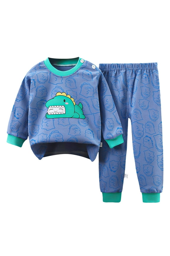 Kids Pajamas Girls Cotton Solid Soft Breathable Baby Toddler Boys Girls Pjs Pajamas Set Sleepwear Daily Blue,3-4 Years