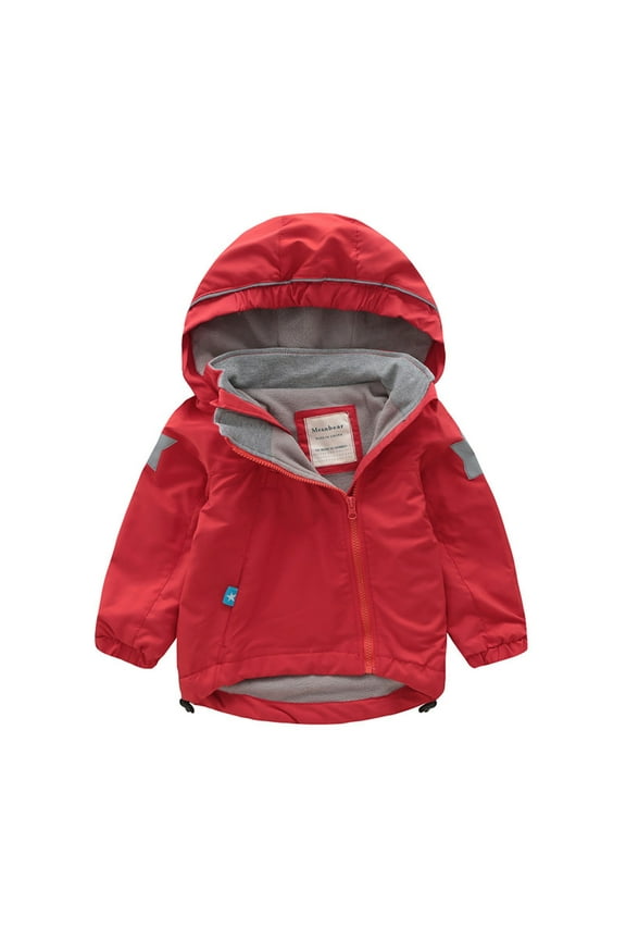 Kids Rain Outfit Toddler Boys and Girls Warm Jacket Windproof Hooded Jacket with Zipper Spring Clothes Red,6-7 Years