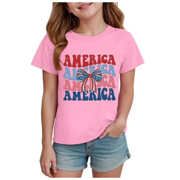 Zanarzt Kids Shirts Boys Girls Patriotic Shirts 4th of July Shirt Kids Shirts American Flag Tshirt Tops Pink,2-3 Years