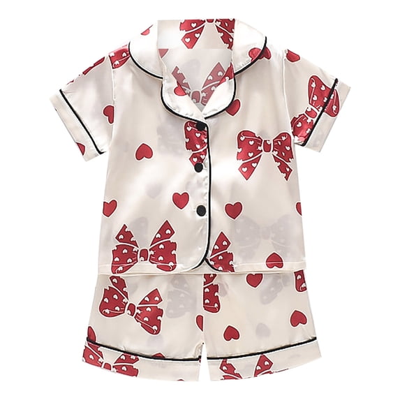 Zanarzt Kids Silk Pajamas Girls Toddler Kids Baby Boys Girls Satin Cartoon Button Down Short Sleeve Shirt Tops + Shorts Pants Silk Sleepwear Loungewear Set Silver,6-12 Months