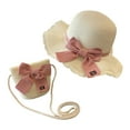 thumbnail image 1 of Zanarzt Kids Summer Hat Kids Summer Straw Hat Handmade Bowknot Beach Sun Protection Hats for Girls with Bag White,One Size, 1 of 5