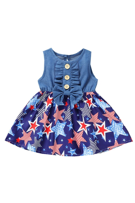 Kids Toddler Girl 4th Of July Outfit 4th of July Dress Toddler Girl Fourth Independence Day Outfit American USA Flag Star Strip Kid Patriotic Clothes Blue,6-12 Months