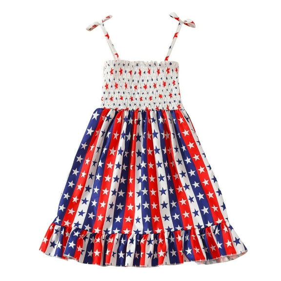 Zanarzt Kids Toddler Girl 4th Of July Outfit 4th of July Dress Summer Toddler Girl Clothes Sundress for Independence Day Dress Kids White,5-6 Years