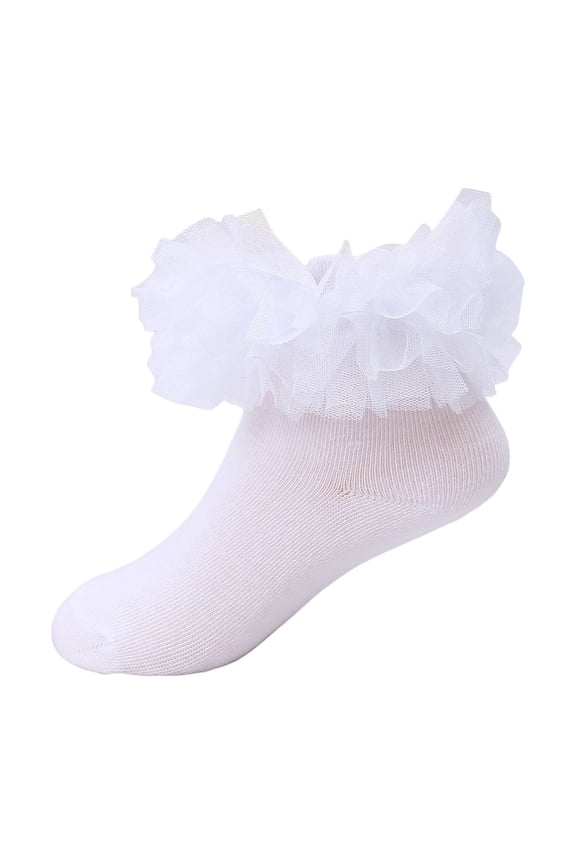 Lace Socks for Girls Ruffle Socks Toddler Fluffy Lace Ruffle Sock Turn Cuff Frilly Dress Socks Kids Little Girl Pageant Tutu Sock 8-10 Years,White