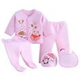 thumbnail image 1 of Zanarzt Layette Sets for Newborns Unisex 5PCS Baby Boy Girl Cartoon Tops+Hat+Pants+Bib Outfits Set Layette Set Pink,0-3 Months, 1 of 4
