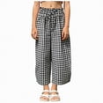 thumbnail image 1 of Zanarzt Linen Toddler Pants Girls Gingham Pants Kids Casual High Waist Plaid Trousers with Pockets 4-5 Years,Black, 1 of 8