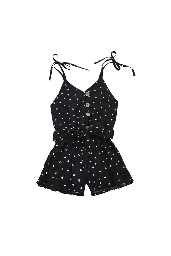 Little Girl Jumper Romper Girls Summer Jumpsuits Spaghetti Strap Sleeveless Loose Romper Short Pants with Pockets Back to School Clothes Black,6-12 Months