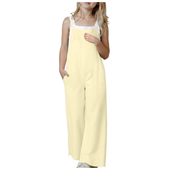 Zanarzt Toddler Girl Summer Clothes Romper Girl's Jumpsuits Sleeveless Round Neck Wide Leg One Piece Rompers Little Kid Big Kids Beige,7-8 Years