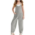 thumbnail image 1 of Zanarzt Little Girl Summer Jumpsuit Girls' Casual Sleeveless Jumpsuits Spaghetti Strap Loose Romper Long Pants with Pockets Grey,7-8 Years, 1 of 7