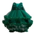 thumbnail image 1 of Zanarzt Little Girls Casual Summer Dresses Girls Tutu Dress Ruffle Short Sleeve Fluffy Summer Party Tulle Dress for Kids Green,3-4 Years, 1 of 6