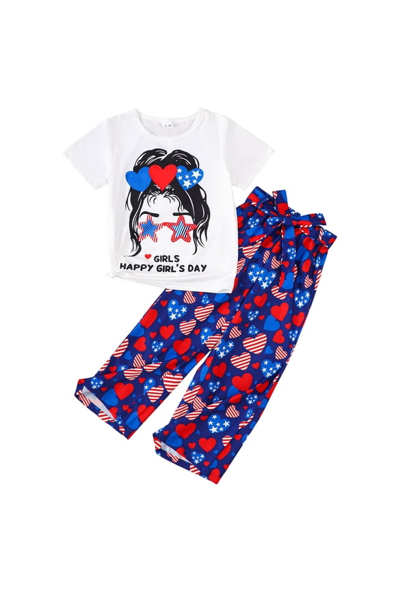 Little Girls Clothes Toddler Girl 2 Piece Outfits 250th 4th of July Kids Clothes Cute Cool Girl Crop Tops + Pants Summer Clothing Sets White,5-6 Years