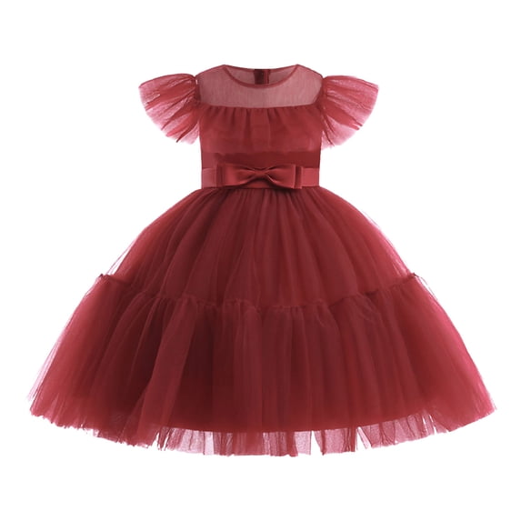 Zanarzt Little Girls Dresses Formal Flower Girls Lace Short Sleeve Dress for Wedding Puffy Tulle Pageant Prom Ball Gown ,7-8 Years