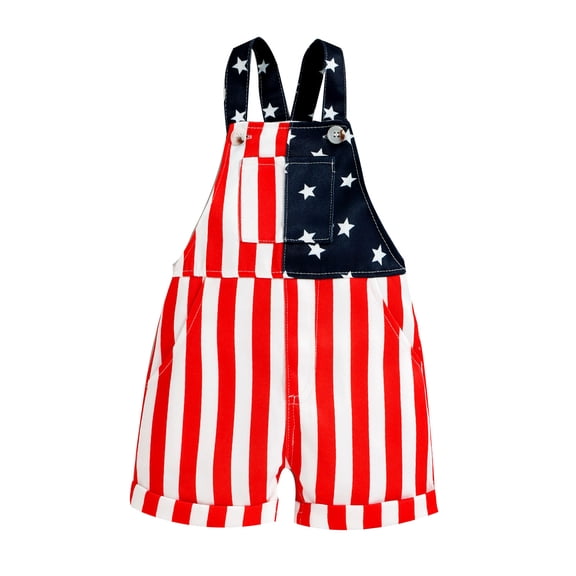 Zanarzt Little Girls Fourth Of July Outfit Toddler Baby 4th of July Outfit Girl Boy American Flag Overall Shorts Jumpsuit with Pocket Red,18 Months