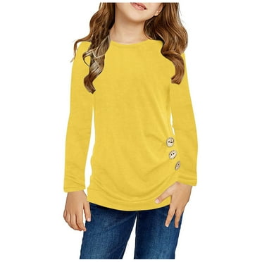 Zanarzt Little Girls Long Sleeve Shirts Cool Baby Girls Long Sleeves T Shirt Blouse Toddler Kids Basic Pullover Bottom Tops Back to School Clothes Yellow,12-13 Years