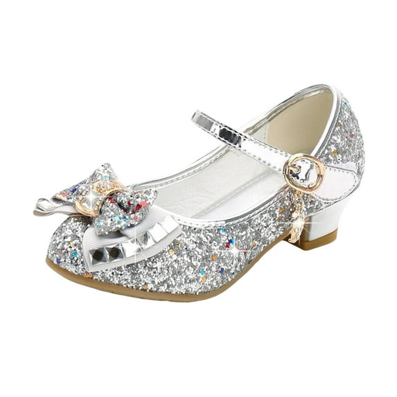 Zanarzt Little Girls Mary Jane Dress Shoes Girls Dress Shoes Princess Shoes for Toddler Little Girl Mary Jane Low Heels Flower Party Wedding Footwear Silver,US 12