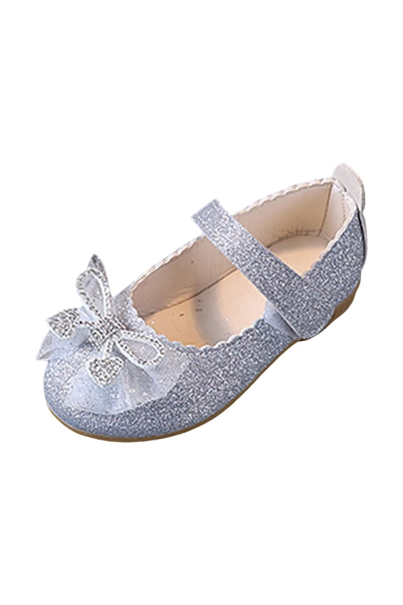 Little Girls Mary Jane Dress Shoes Baby Girls Wedding Dress Shoes Bow Ballet Princess Mary Jane Flats Toddler First Walkers Sneaker Shoes Silver,US 12