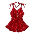 thumbnail image 1 of Zanarzt Little Girls One Piece Jumper Girls Summer Rompers Sleeveless One Piece Jumpsuit Adjustable Waist Shorts with Pockets Back to School Outfits Red,12-18 Months, 1 of 3