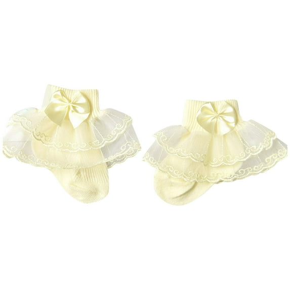 Zanarzt Little Girls Ruffle Dress Socks Toddler Girls Dress Socks Baby Ruffle Cute Frilly Lace Cotton Teen Girl Yellow,5-8 Years