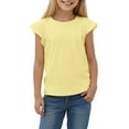 thumbnail image 1 of Zanarzt Little Girls Short Sleeve T Shirts Girls Short Sleeve Crop Tops Kids Fashion Cute Crewneck Athletic T Shirts Tee Yellow,6-7 Years, 1 of 4