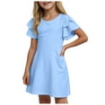 thumbnail image 1 of Zanarzt Little Girls Summer Dress Cotton Girls Summer Short Sleeve Dress A Line Swing Basic Twirl Party Dresses Sky Blue,9-10 Years, 1 of 8