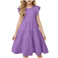 thumbnail image 1 of Zanarzt Little Girls Summer Dresses Girl's Dresses Cotton Ruffle Sleeve Tiered Swing A Line Cute Midi Casual Sundress Back to School Clothes Purple,14-15 Years, 1 of 5