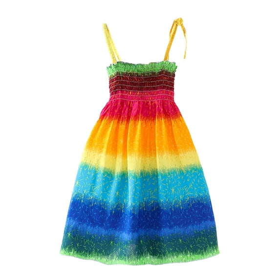 Zanarzt Little Girls Sundress Toddler Girls Summer Sling Dress Straps Sleeveless Casual Beach Sundress Blue,8 Years