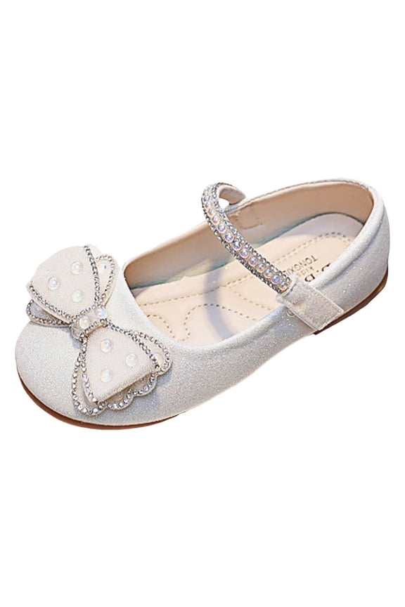 Little Girls Wedding Shoes Toddler Flower Girls Dress Shoes Mary Jane Princess Ballet Flats with Bow for Party School White,US 12.5