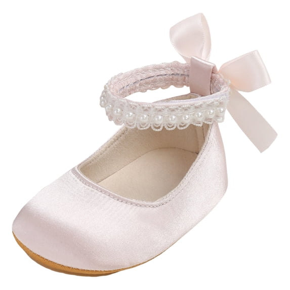 Zanarzt Mary Jane Shoes Infant Baby Girls Mary Jane Flats Non Slip Rubber Sole with Bownot Toddler First Walkers Princess Wedding Dress Shoes Light Pink,US 4.5
