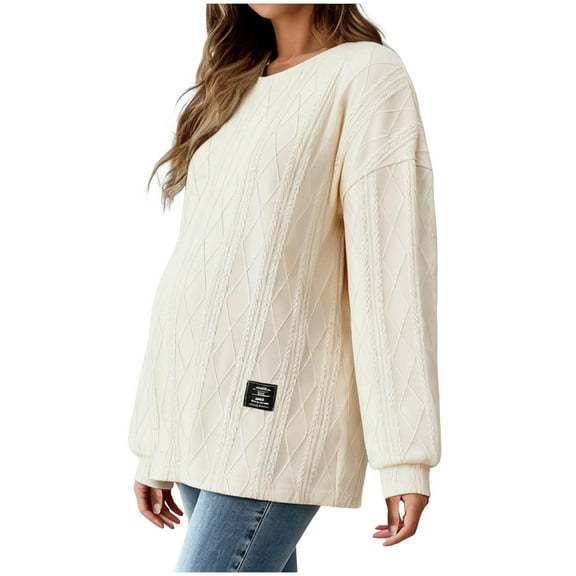 Zanarzt Maternity Sweaters Womens Maternity Sweater Tops Casual Knit Crewneck Long Sleeve Fall Pullover Pregnancy Clothes Beige,S