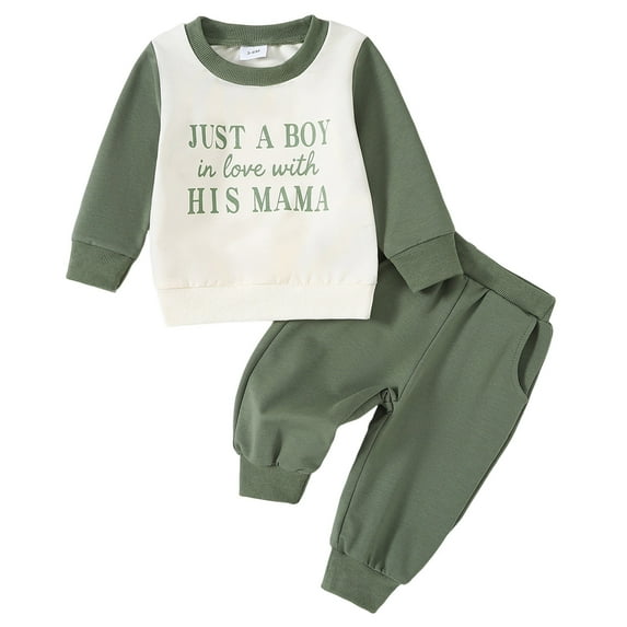 Zanarzt My First Christmas Baby Boy Outfit Toddler Baby Boy Spring Outfit Crew Neck Letter Print Sweatshirt Pant Set Clothes Green,6-12 Months