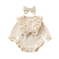 thumbnail image 1 of Zanarzt Newborn Baby Boys Girls Clothes Cute Baby Girls Comfortable Sweet Bow Bodysuits Jumpsuit with Headband Beige,0-3 Months, 1 of 7