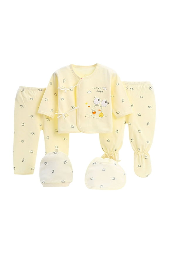 Newborn Baby Girl Layette Set Unisex Baby Boy Girl Layette Sets Accessories 5 Packs Comfort Infant Outfit Tops+Hat+Pants+Bib Baby Must Haves Yellow,0-3 Months