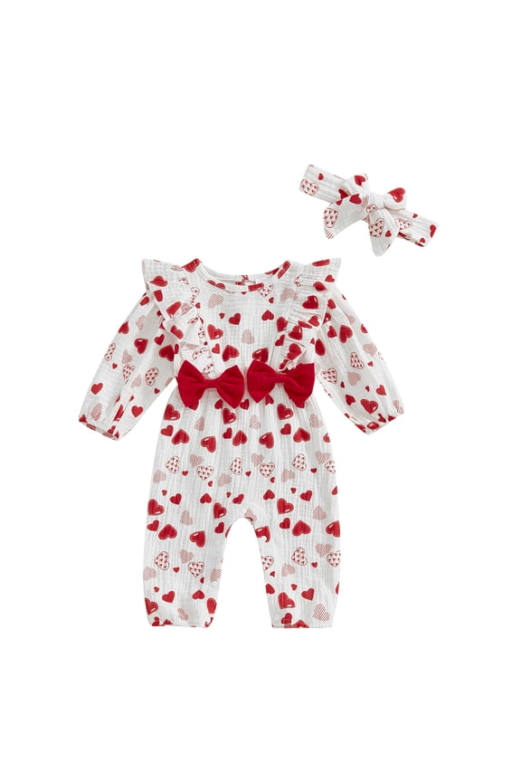 Newborn Baby Jumpsuit Newborn Baby Girl Valentines Outfit Cute Romper Waffle Long Sleeve Ruffle Jumpsuit Infant Girls Spring Clothes White,3-6 Months