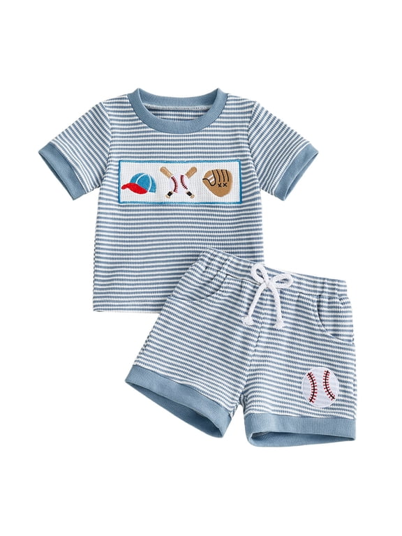 Newborn Boy Clothes Summer Baby Boy Summer Outfits Golf Embroidery Short Sleeve Tshirts Shorts Set Toddler Golf Clothes Blue,2-3 Years