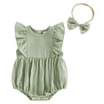 thumbnail image 1 of Zanarzt Newborn Girl Outfits Infant Baby Girl Summer Clothes Flying Sleeve Crewneck Baby Girl Romper with Bow Headband 3-6 Months,Green, 1 of 7