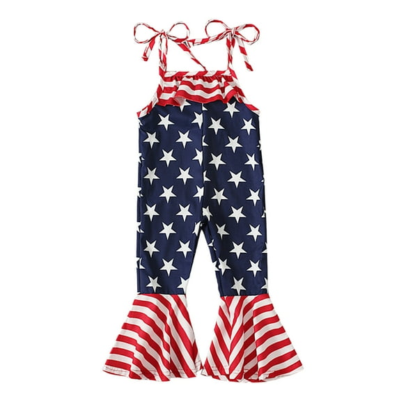 Zanarzt Girls Fourth Of July Romper 4th of July Toddler Baby Girl Outfits Red White and Blue Sleeveless Romper Jumpsuit Fourth of July Clothes Navy,18 Months