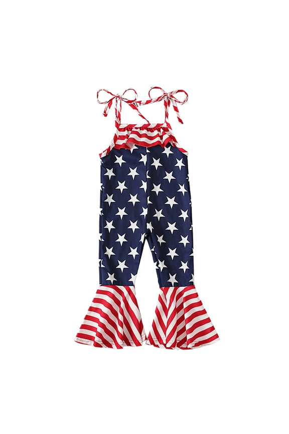 Girls Fourth Of July Romper 4th of July Toddler Baby Girl Outfits Red White and Blue Sleeveless Romper Jumpsuit Fourth of July Clothes Navy,18 Months