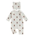 thumbnail image 1 of Zanarzt Newborn Infant Baby Boys Girls Bodysuit Baby Breathable Bodysuit Cute Cartoon Print Long Sleeve Casual Bodysuit with Hat White,0-3 Months, 1 of 4