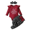 thumbnail image 1 of Zanarzt Newborn Infant Baby Girl Clothes Girls Long Sleeve Valentine's Day Ribbed Romper Bodysuit Heart Prints Pants Outfits Red,9-12 Months, 1 of 7