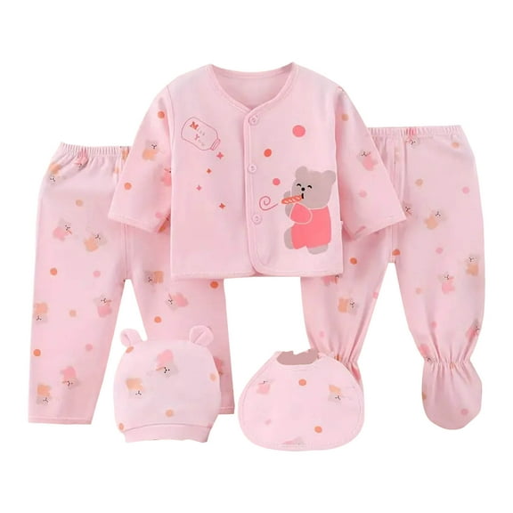 Zanarzt Newborn Layette Set for Girls Baby 5 Piece Cotton Baby Clothing Set Soft Comfortable Baby Must Haves Clothing Pink,0-3 Months