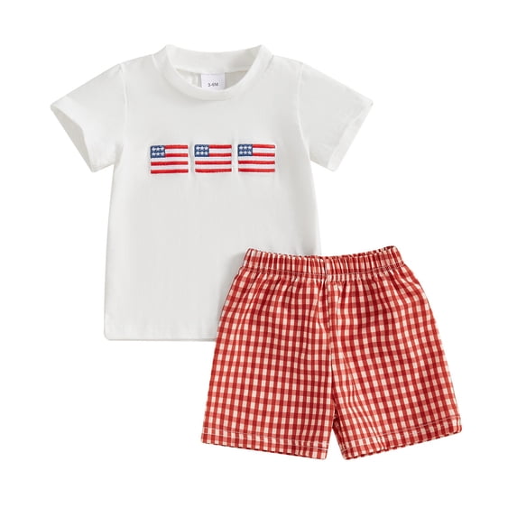 Zanarzt Newborn Outfits My First 4th of July Baby Boy Girl Outfit Independence Day Set Short Sleeve Tops+Striped Shorts Grey,6-12 Months