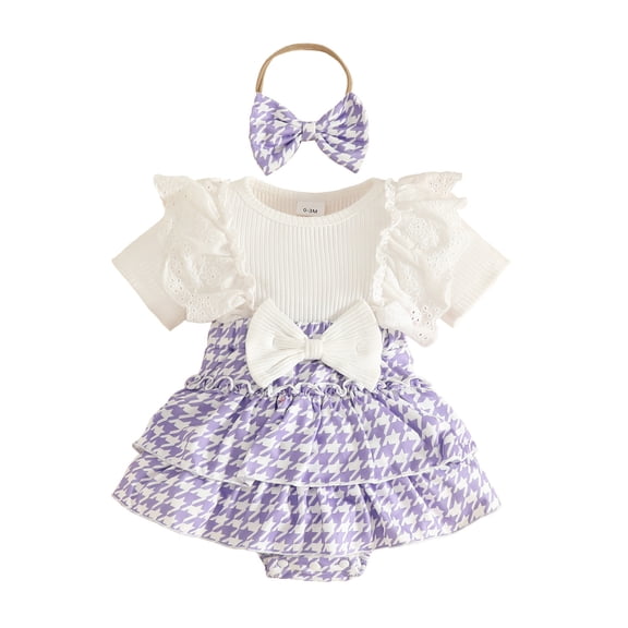 Zanarzt Newborn Sleepers Baby Girls Bodysuits Cute Cartoon Print Romper with Headband Two Piece Set Purple,3-6 Months