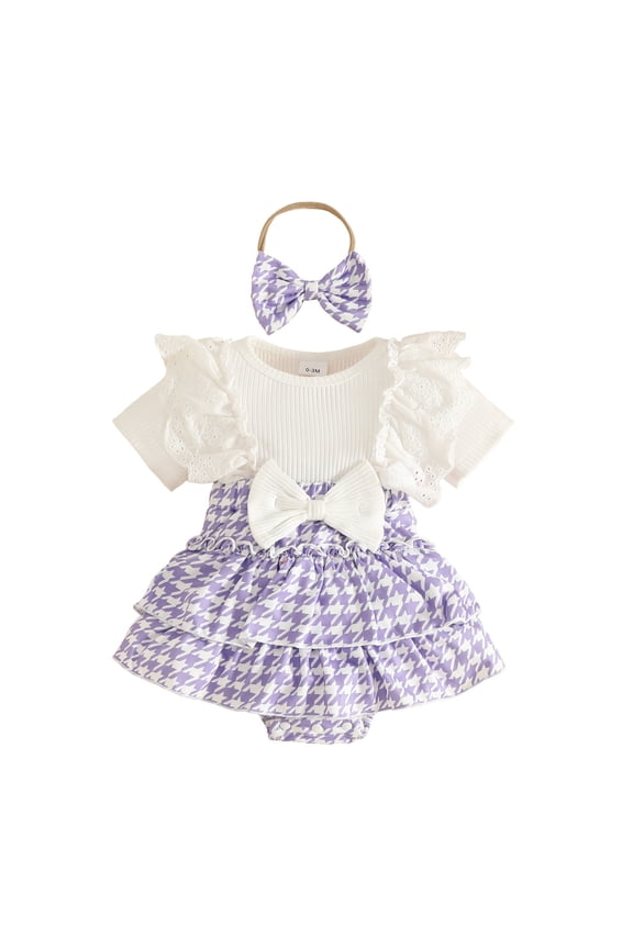 Newborn Sleepers Baby Girls Bodysuits Cute Cartoon Print Romper with Headband Two Piece Set Purple,3-6 Months