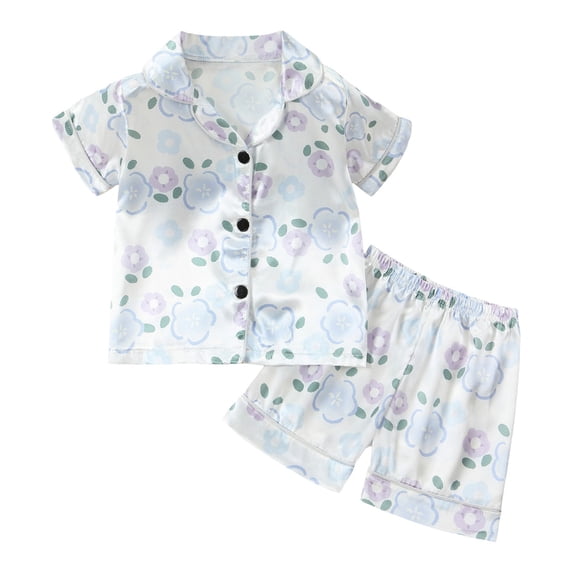 Zanarzt Pajama Set Kids Unisex Pjs Set Girls Boys Silk Pajama Sets Satin Sleepwear Summer 2 Pieces Button Down Pajama 5-6 Years,Purple